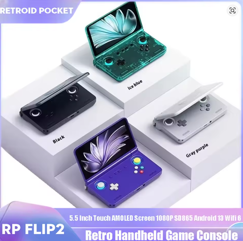 Retroid Pocket Flip2 Retro Handheld-Spielekonsole 5,5 Zoll Touch AMOLED-Bildschirm 1080P SD865 Android 13 Wifi6 Tragbarer Videoplayer