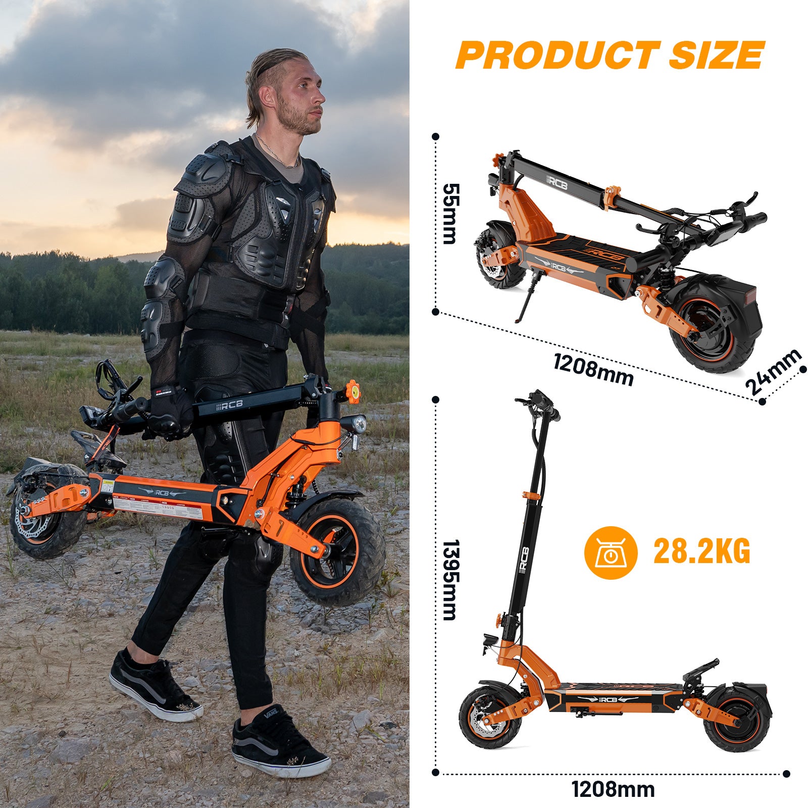 RGB Off-Road ELectric Scooter - 5600w Dual Motor, Long Range, Foldable Design
